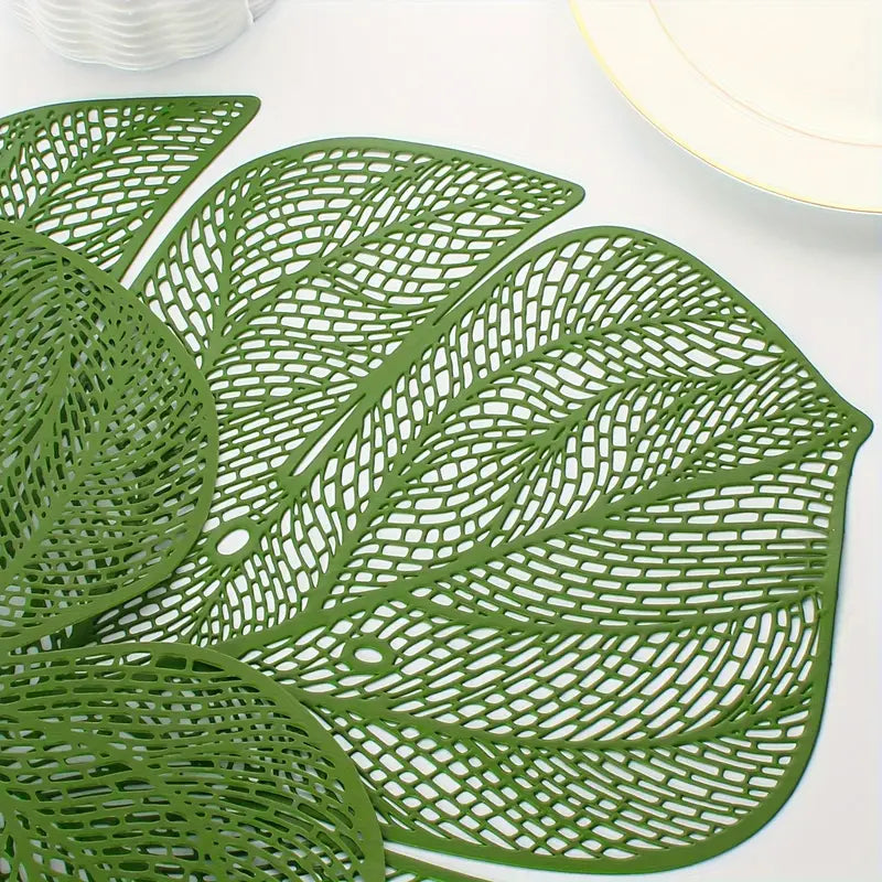 Green Leaf Shaped Placemats Set of 6 Plastic Green Placemats Wipeable
