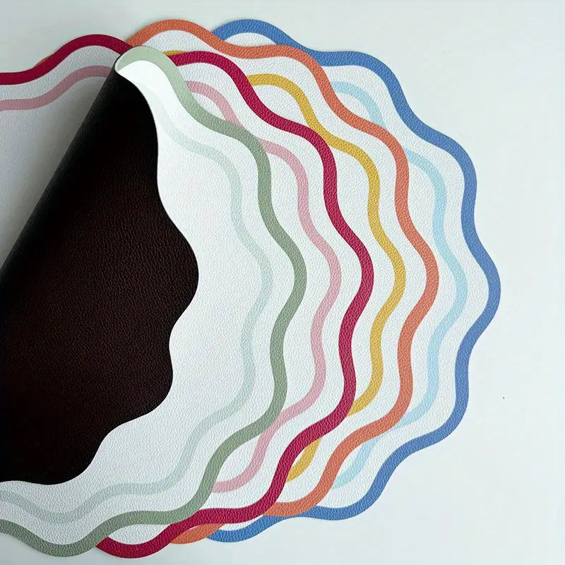 4pcs Flower-Shaped Faux Leather Heat Insulation Placemats