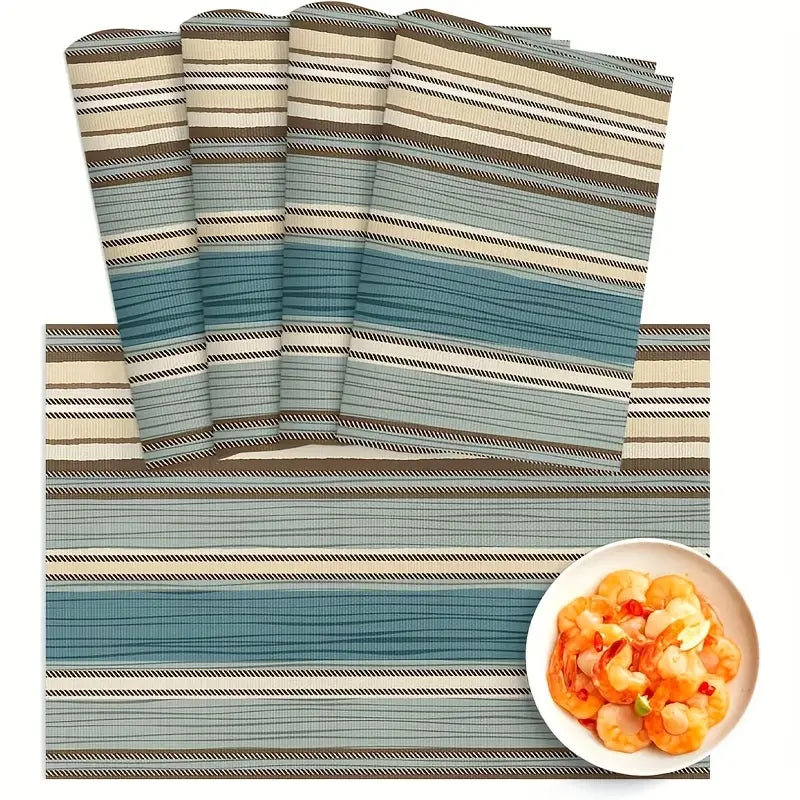4pcs Linen Striped Boho Placemats for Dining Table Set
