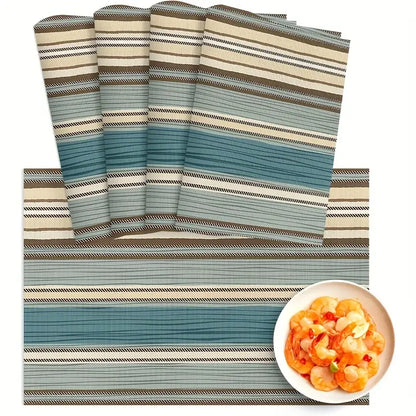 4pcs Linen Striped Boho Placemats for Dining Table Set