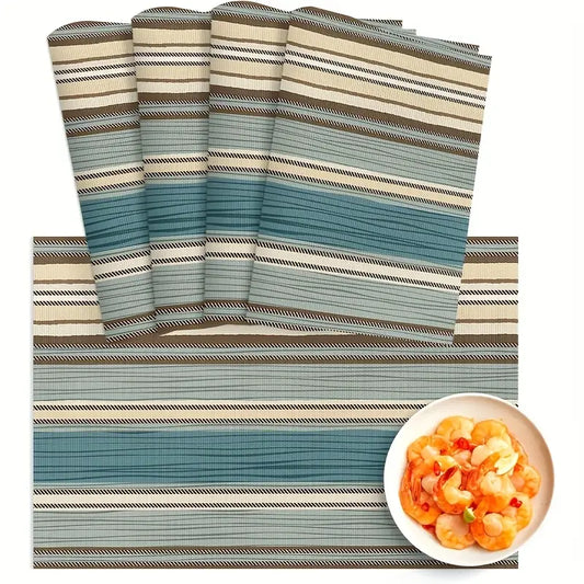 4pcs Linen Striped Boho Placemats for Dining Table Set