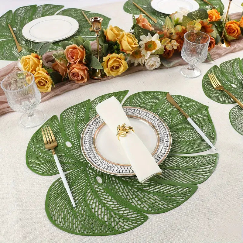 Green Leaf Shaped Placemats Set of 6 Plastic Green Placemats Wipeable