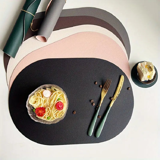 4-Pack Oval Faux Leather Placemats, Double-Sided