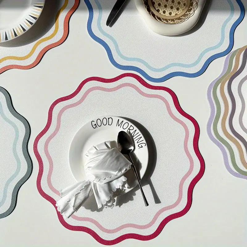 4pcs Flower-Shaped Faux Leather Heat Insulation Placemats