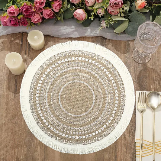 6pcs/8pcs/10pcs Bohemian Round Tassel Placemats