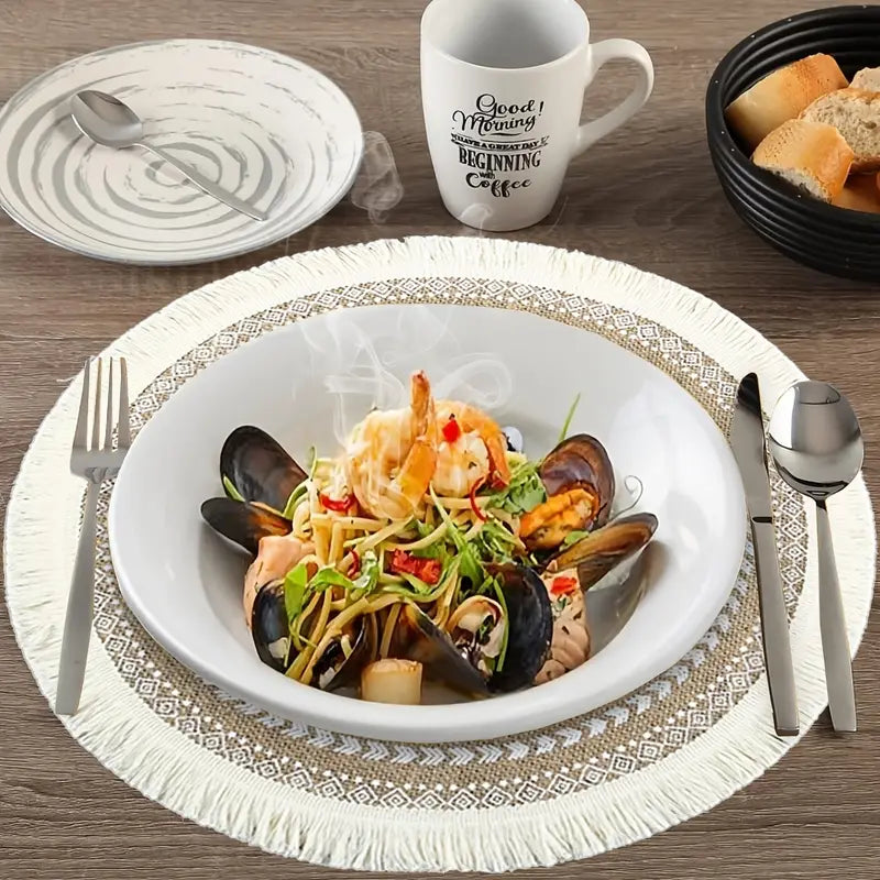 6pcs/8pcs/10pcs Bohemian Round Tassel Placemats