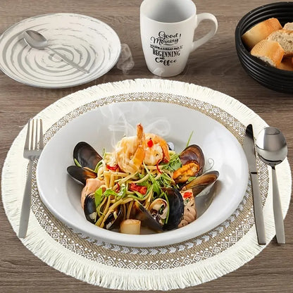 6pcs/8pcs/10pcs Bohemian Round Tassel Placemats