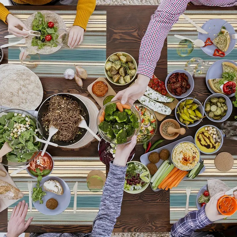 4pcs Linen Striped Boho Placemats for Dining Table Set